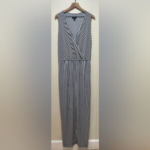 Jason Wu Navy Blue & White Striped Sleeveless Stretchy Maxi Dress - Women’s 3X